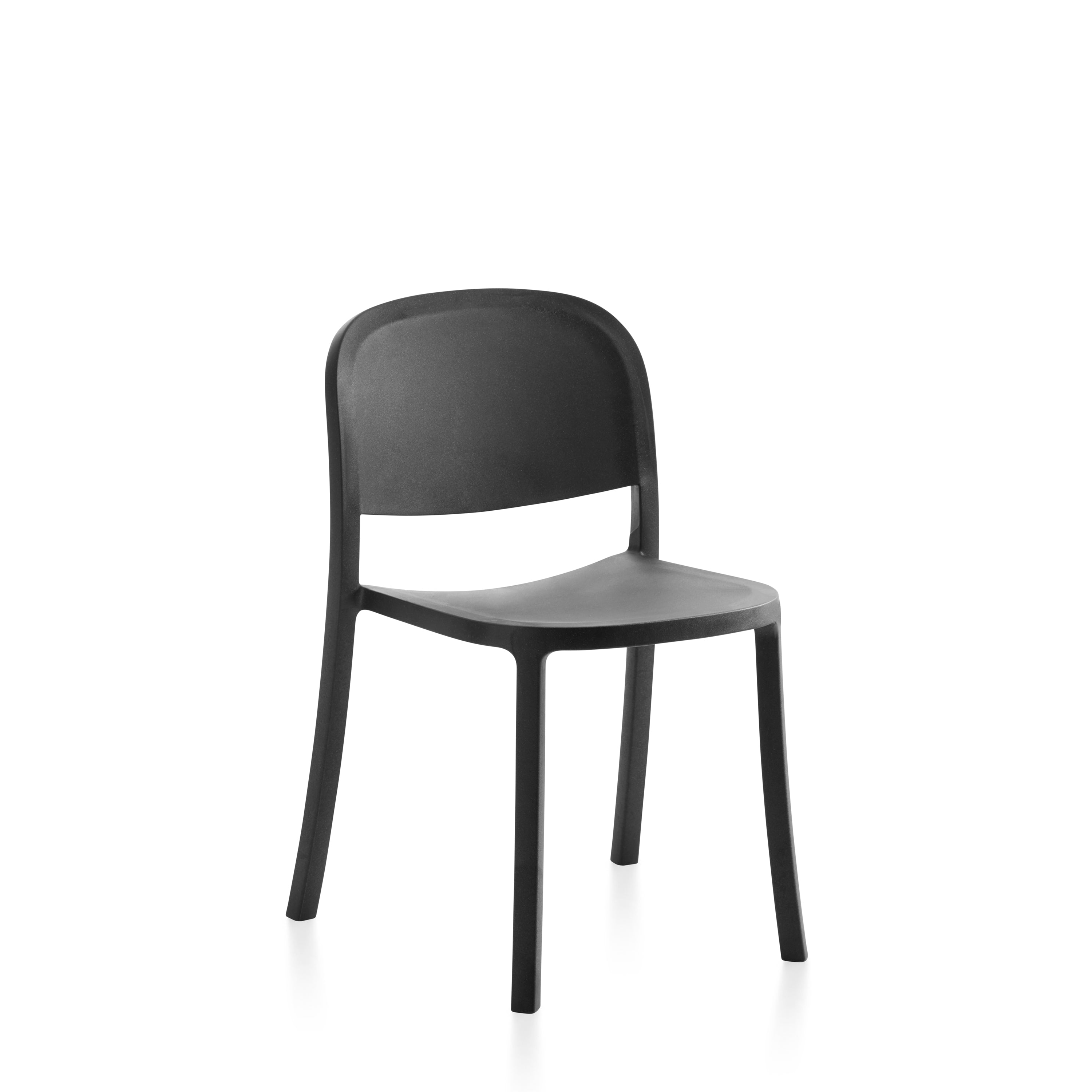 A recycled plastic Reclaimed Chair by Emeco, in dark grey.