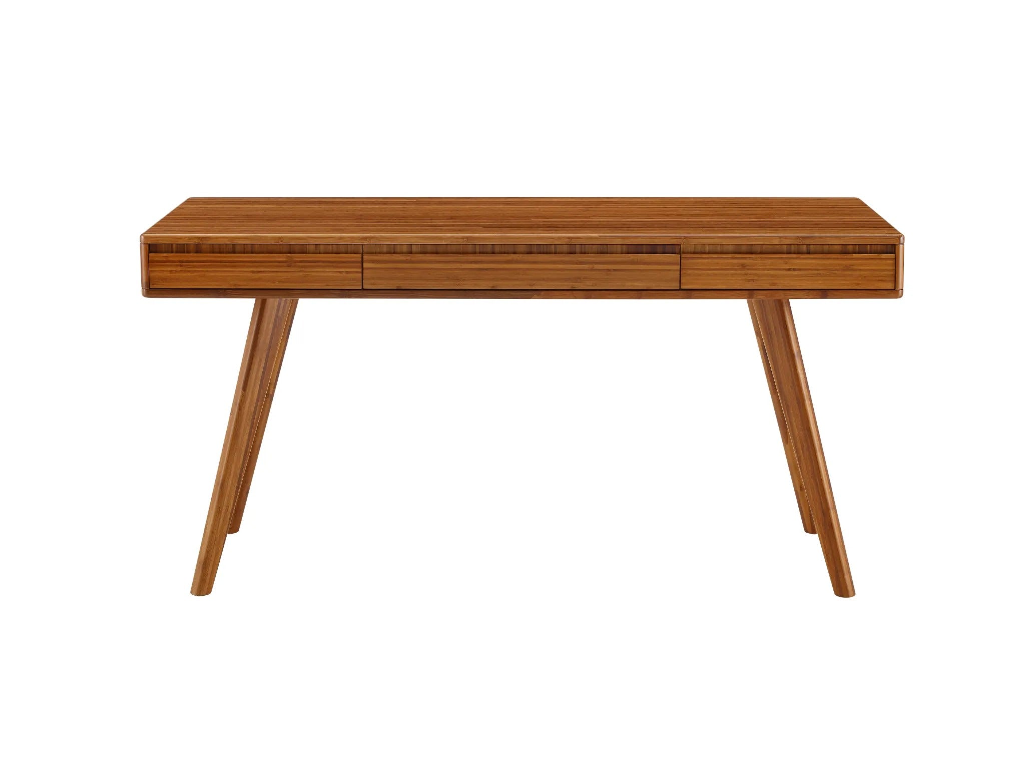 A renewable Currant Bamboo Writing Desk by Greenington in amber color, front view.